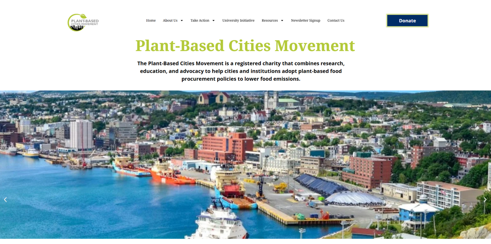 Plant Based Cities Movement desktop view