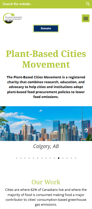 Plant Based Cities Movement mobile view